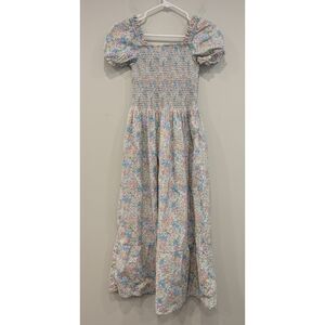 Little Bear Smocks Floral Smocked Bodice Puff Sleeve Midi Dress Size Small